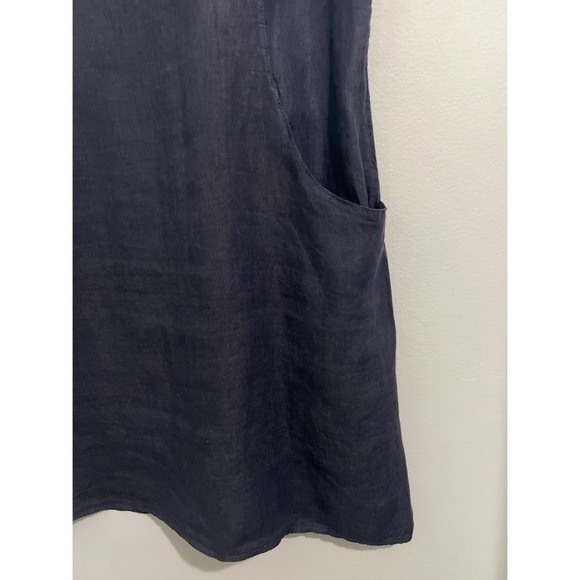 Lina Tomei Dress Women’s Large Blue Gray Linen Sleeveless Beaded Lagenlook Italy - Picture 10 of 14